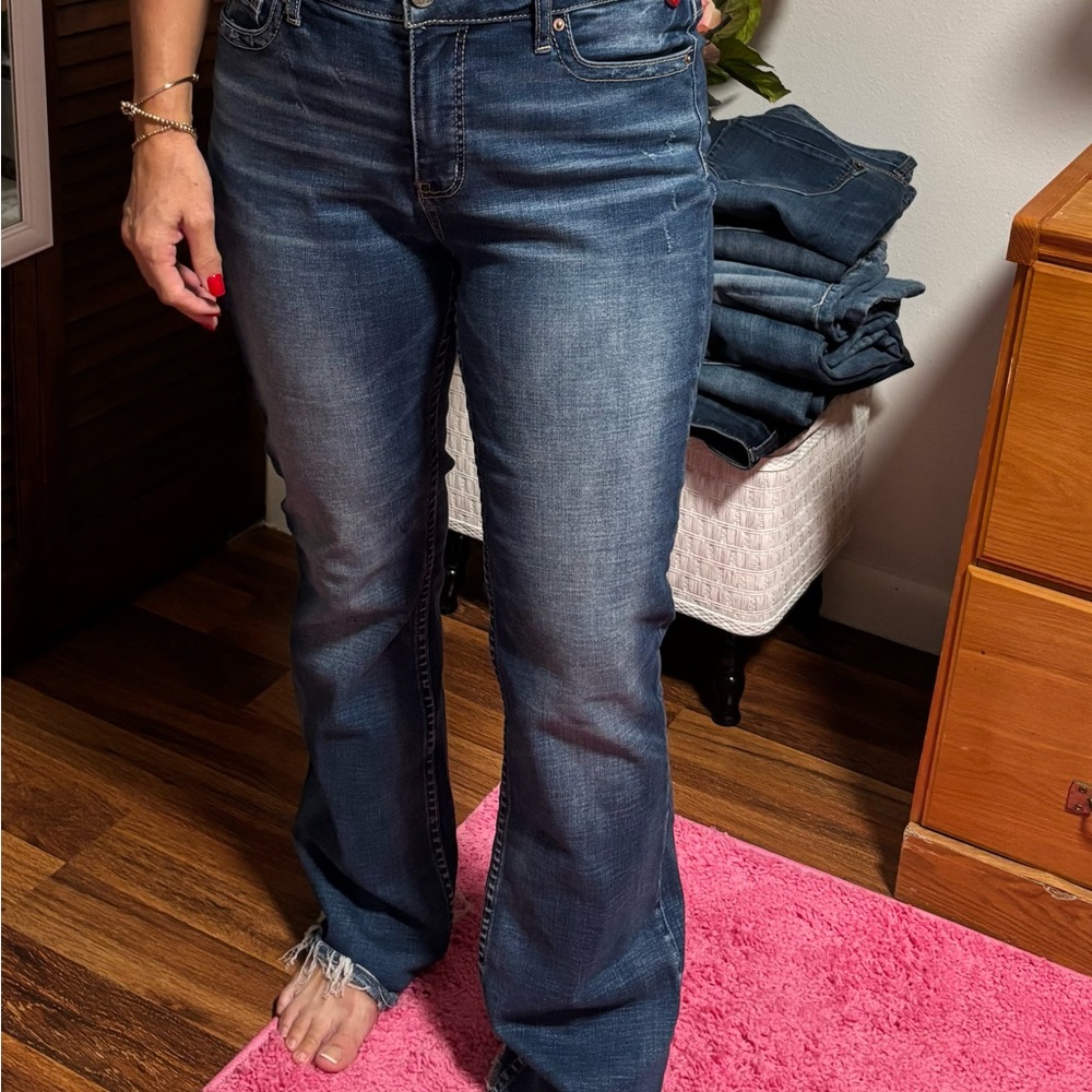 Buckle Dark Blue Flare Women's Jeans